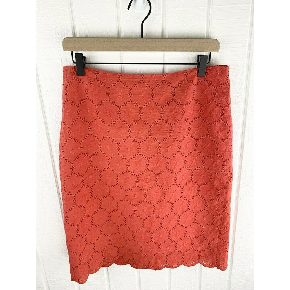 LESLIE STUART Coral Floral Eyelet Pencil Skirt